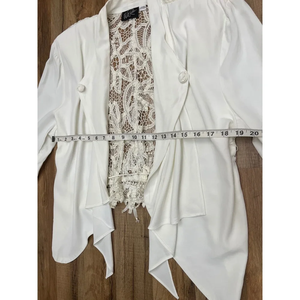 Wild Rose White Lace Back‎ Draped Open Front Jacket Blazer Size 14 USA